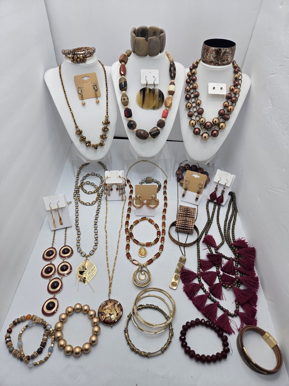 HUGE 34-Pc Vintage Jewelry Lot LUCKY, CHICOS, CLOISONNÉ Estate Necklace Bracelet